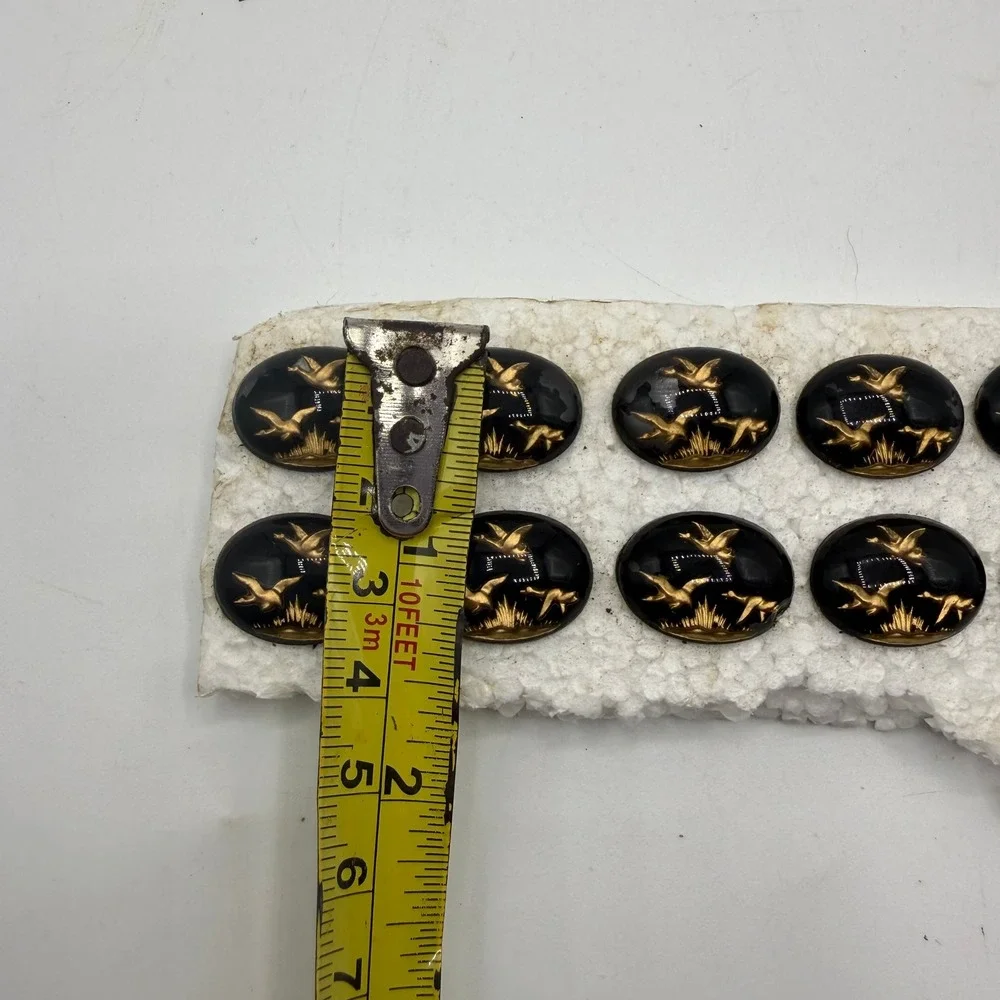 Vintage Glass Cabochons 15pc Black Gold Silver‎ Flying Ducks Birds Oval Lot